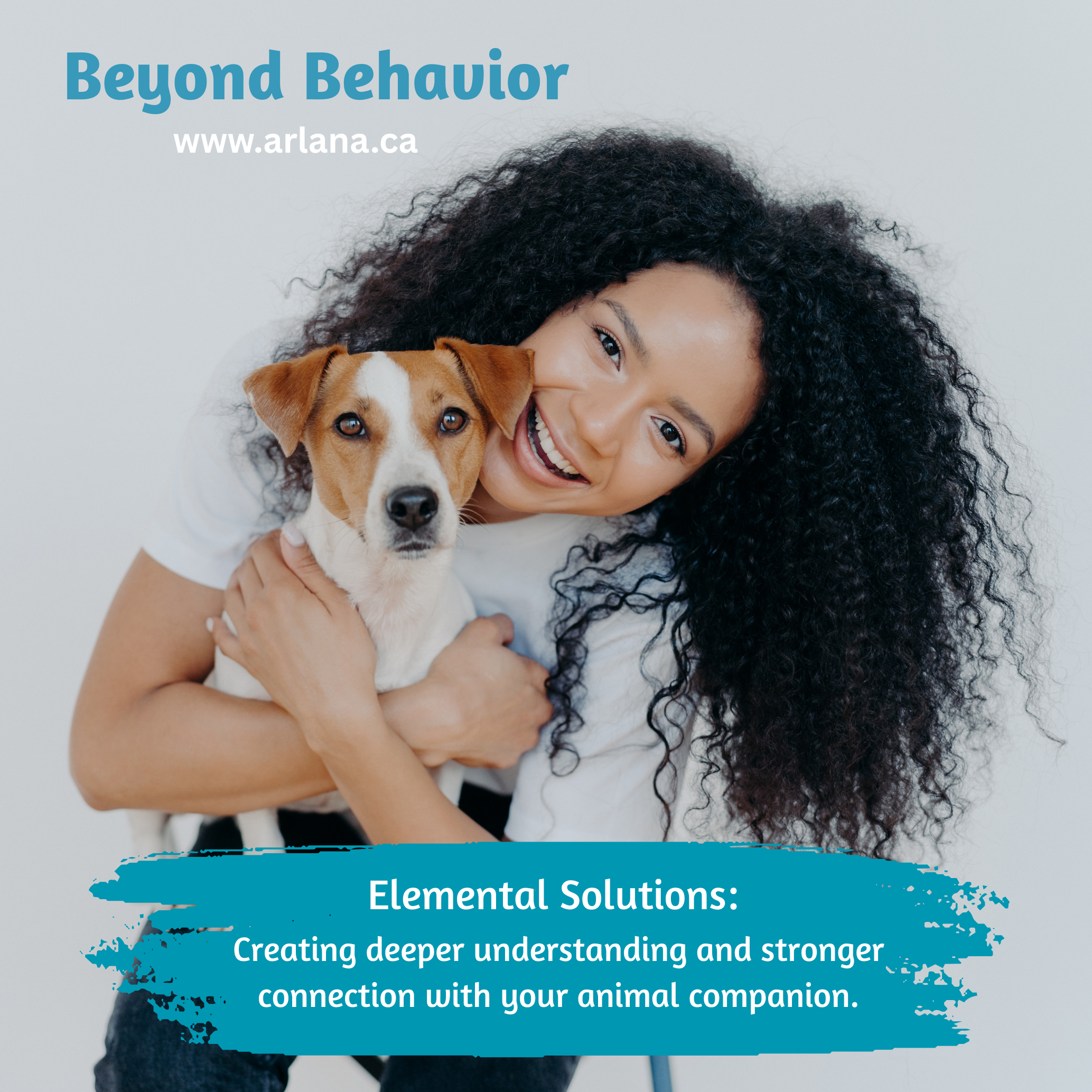 woman smiling, holding her dog whild both look into the camera